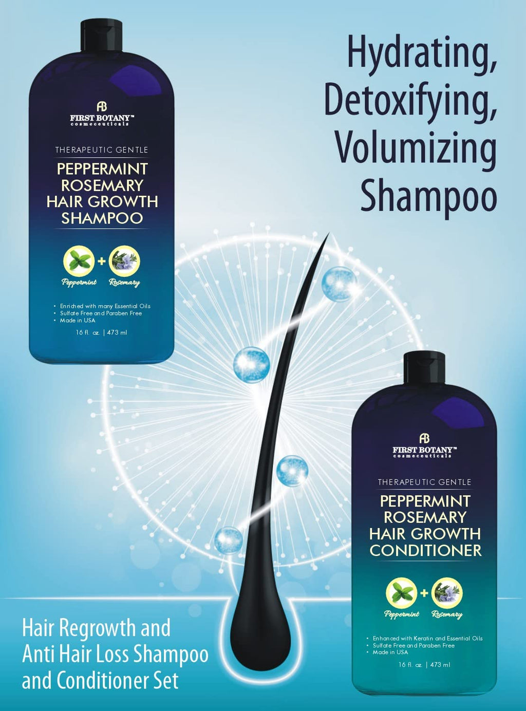 First Botany Peppermint Rosemary Hair Regrowth Shampoo & Conditioner Set – Daily Hydration & Detox