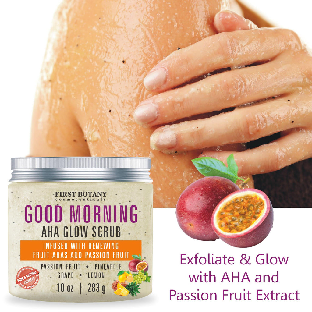 First Botany Body Scrub – Natural Exfoliating Salt Scrub & Souffle (10 fl oz, AHA Passion Fruit)