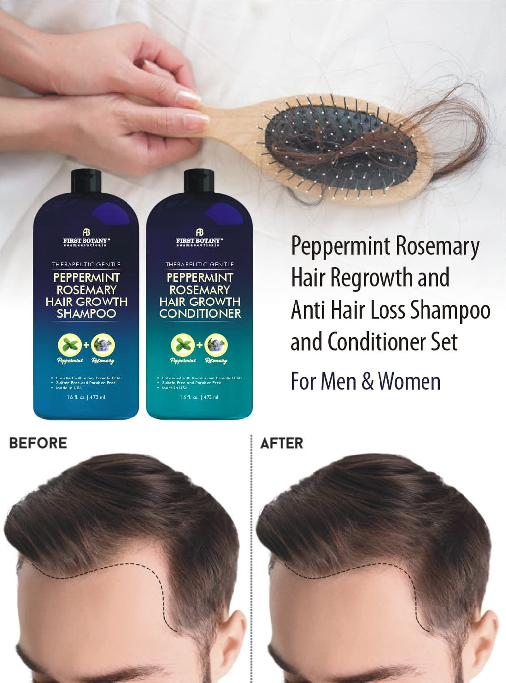 First Botany Peppermint Rosemary Hair Regrowth Shampoo & Conditioner Set – Daily Hydration & Detox