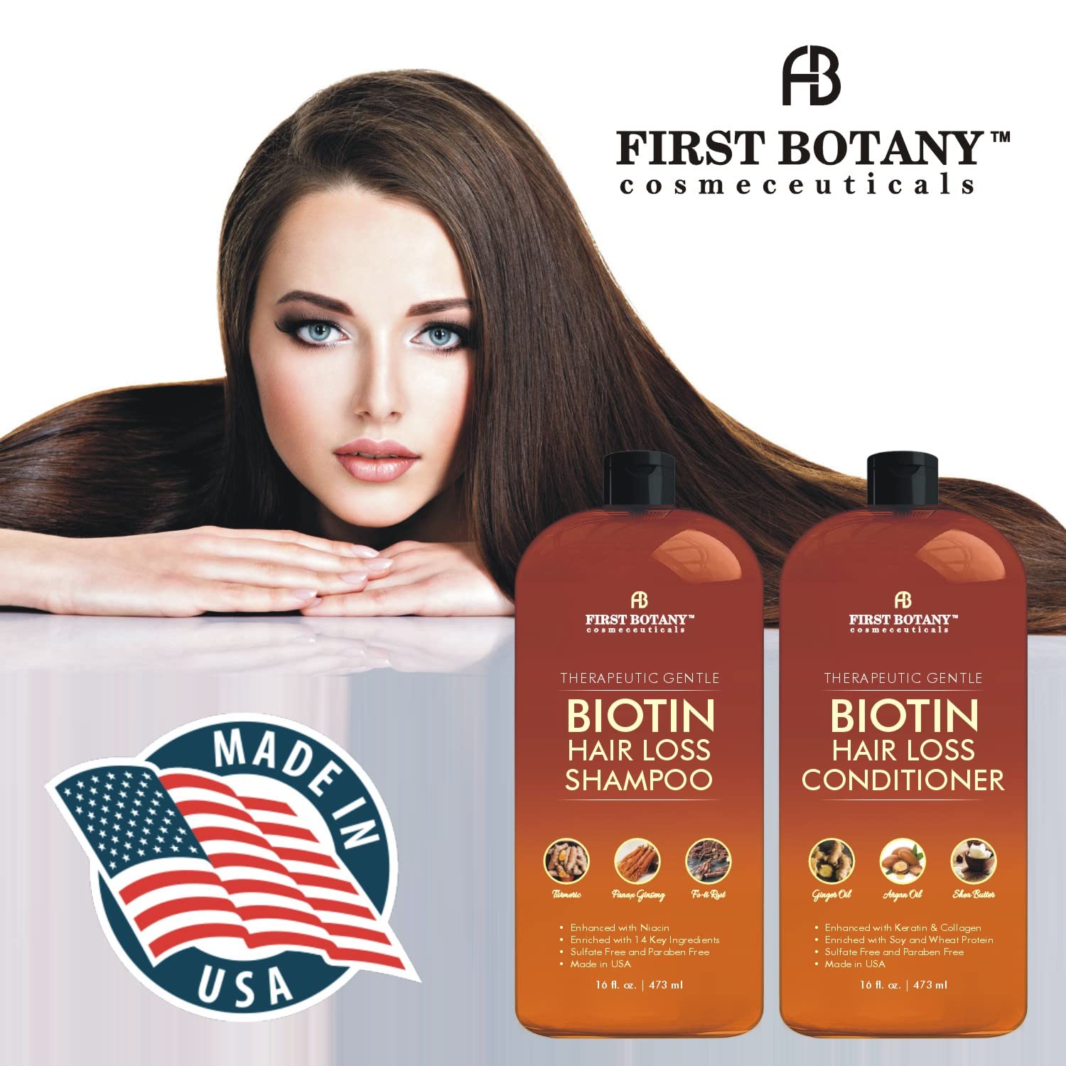 First Botany Hair Growth Shampoo & Conditioner Set – Biotin, DHT Blockers, Sulfate Free (2x16 oz)