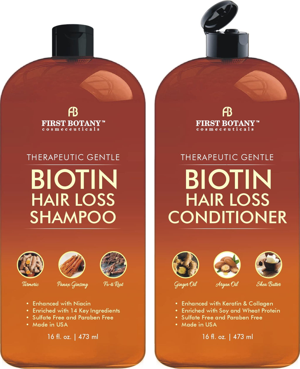 First Botany Hair Growth Shampoo & Conditioner Set – Biotin, DHT Blockers, Sulfate Free (2x16 oz)