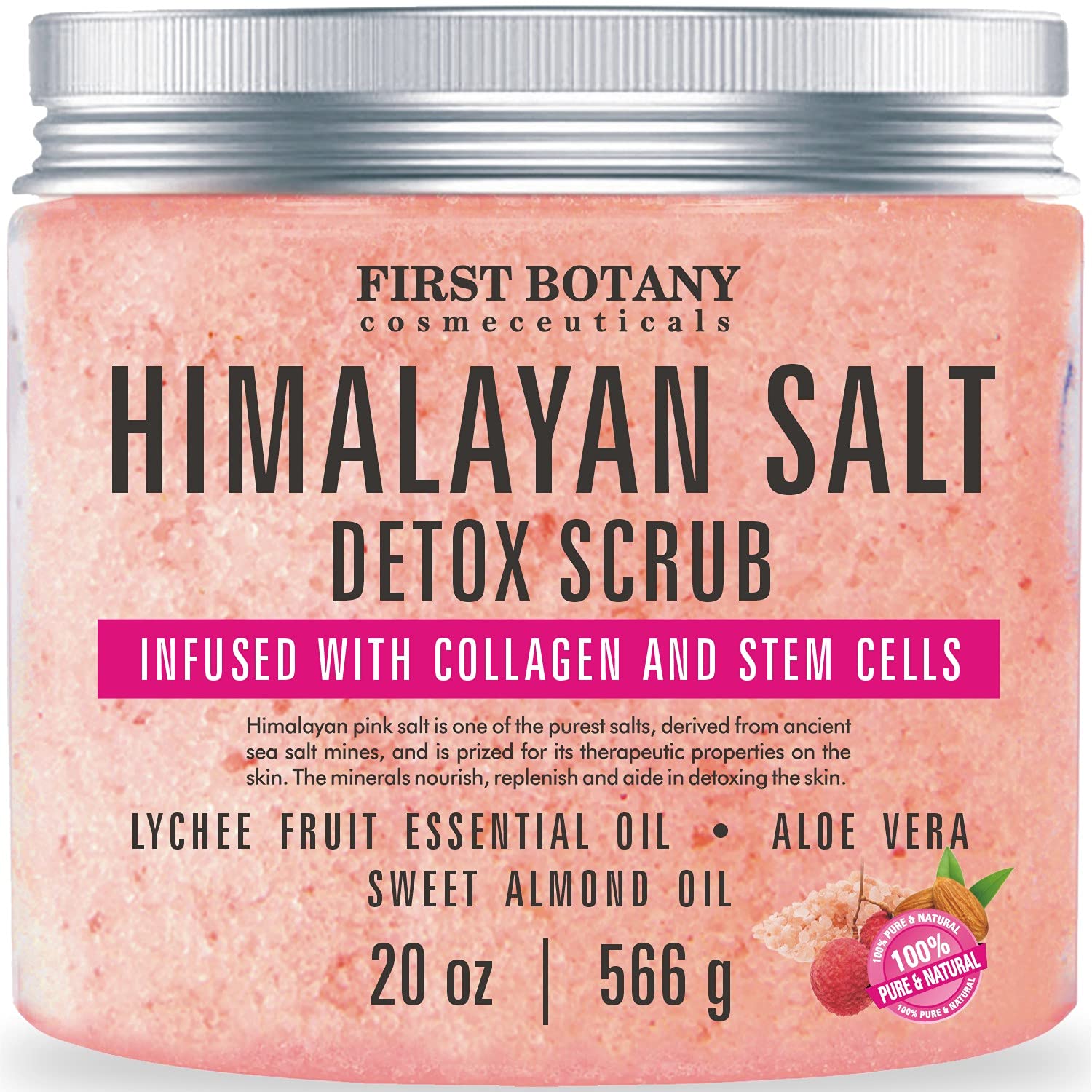 First Botany Himalayan Salt Body Scrub with Collagen & Stem Cells – Exfoliate, Rejuvenate & Hydrate (20 oz)