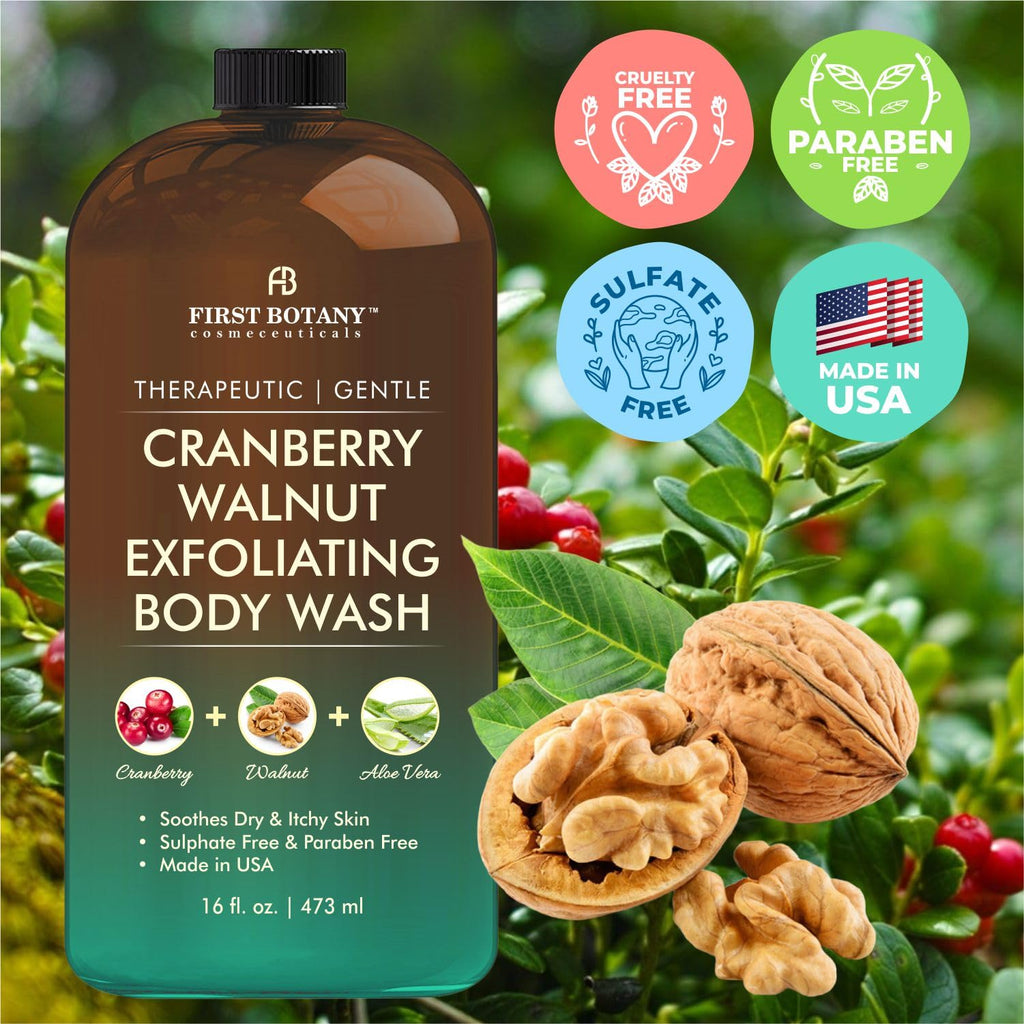 First Botany All Natural Body Wash – Cranberry Walnut, 16 oz | Fresh Scent & Skin Cleanser
