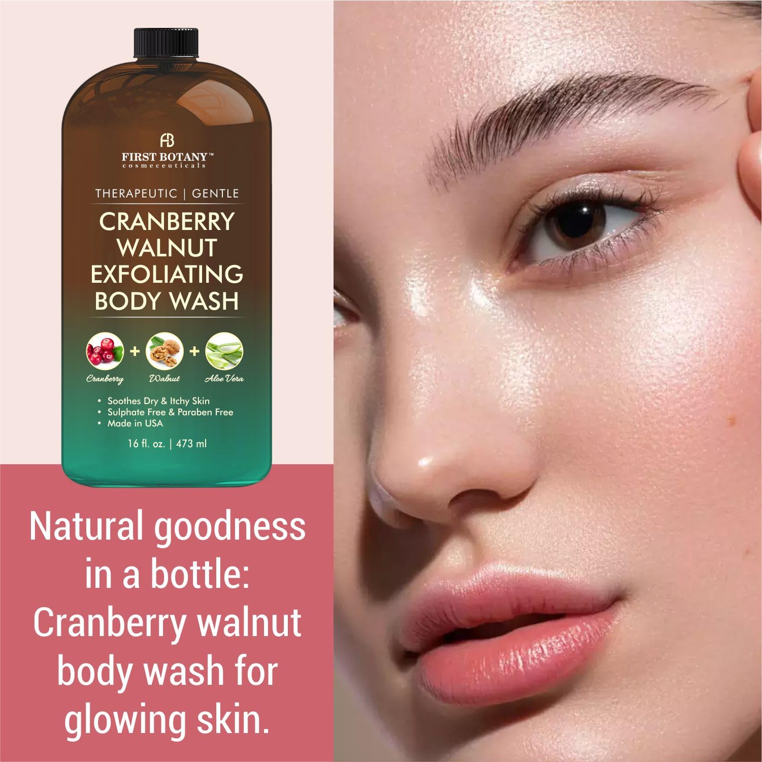 First Botany All Natural Body Wash – Cranberry Walnut, 16 oz | Fresh Scent & Skin Cleanser