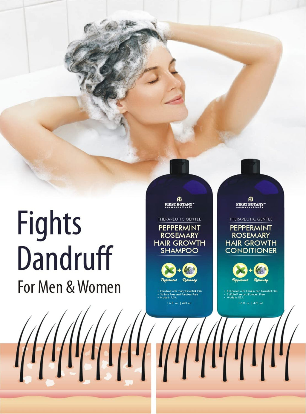 First Botany Peppermint Rosemary Hair Regrowth Shampoo & Conditioner Set – Daily Hydration & Detox