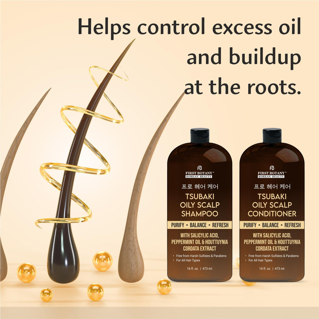 First Botany Oily Scalp Shampoo & Conditioner Set – Purifying Clarifying Formula with Salicylic Acid, Peppermint, & Houttuynia