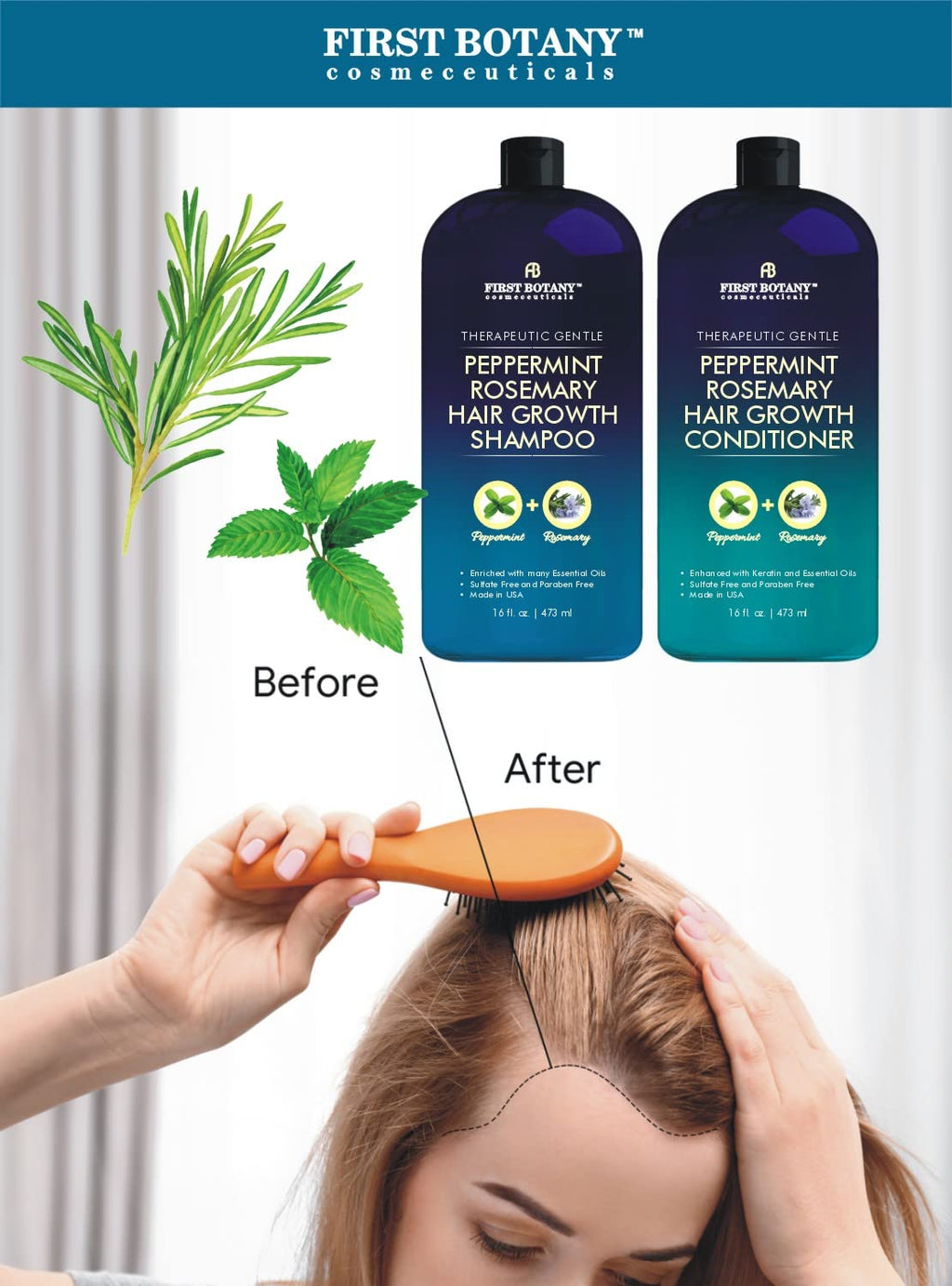 First Botany Peppermint Rosemary Hair Regrowth Shampoo & Conditioner Set – Daily Hydration & Detox