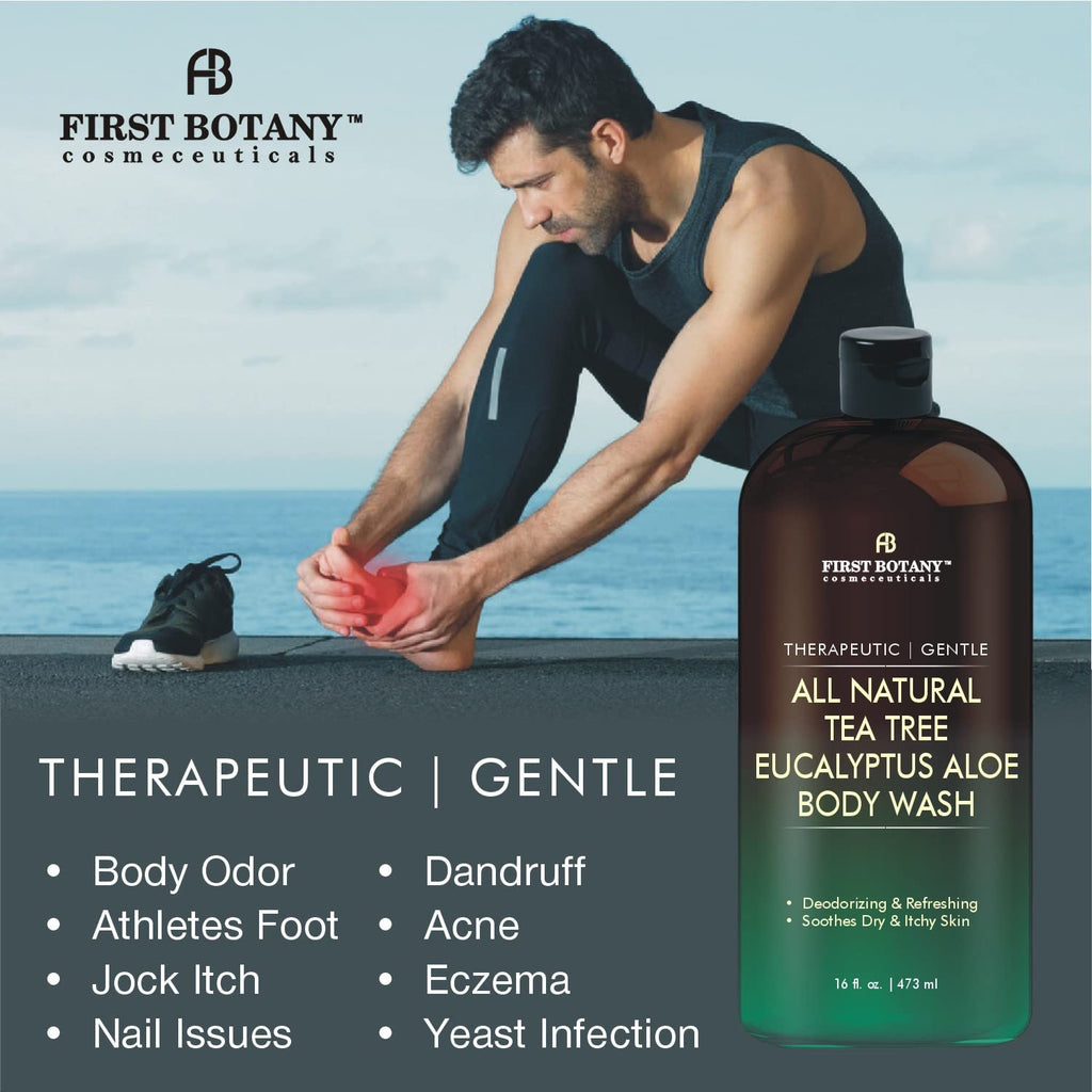 First Botany ALL Natural Body Wash – Tea Tree & Eucalyptus – Deodorizing, Moisturizing Shower Gel for Women & Men – 16 fl oz