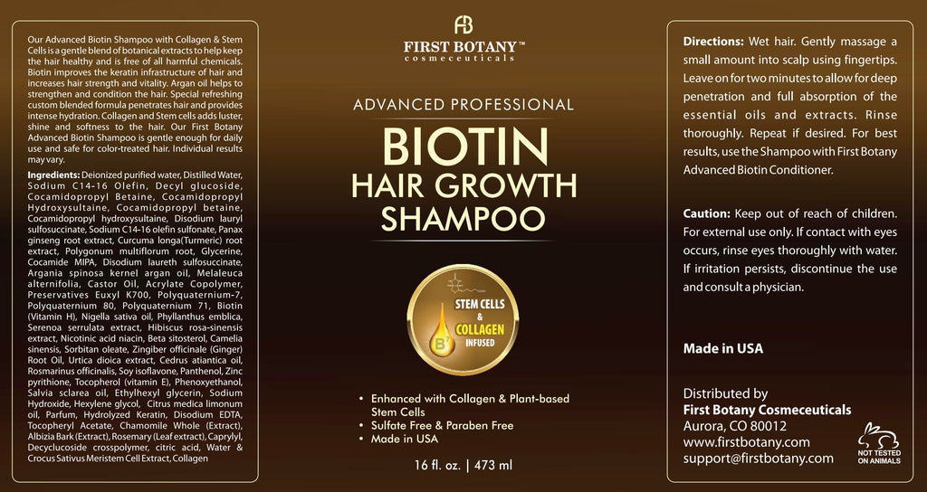 First Botany Biotin Hair Growth Shampoo & Conditioner – Thickening, Anti Hair Loss, Sulfate-Free 16 oz x2