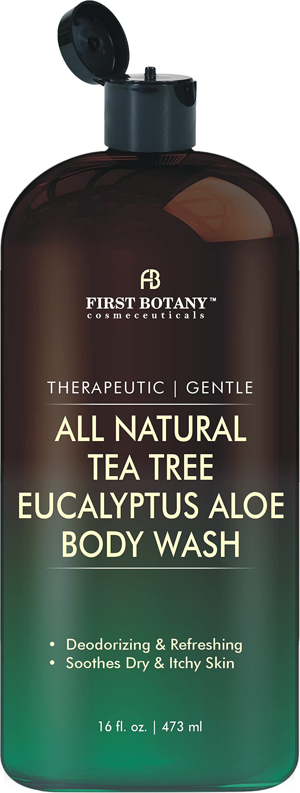 First Botany ALL Natural Body Wash – Tea Tree & Eucalyptus – Deodorizing, Moisturizing Shower Gel for Women & Men – 16 fl oz