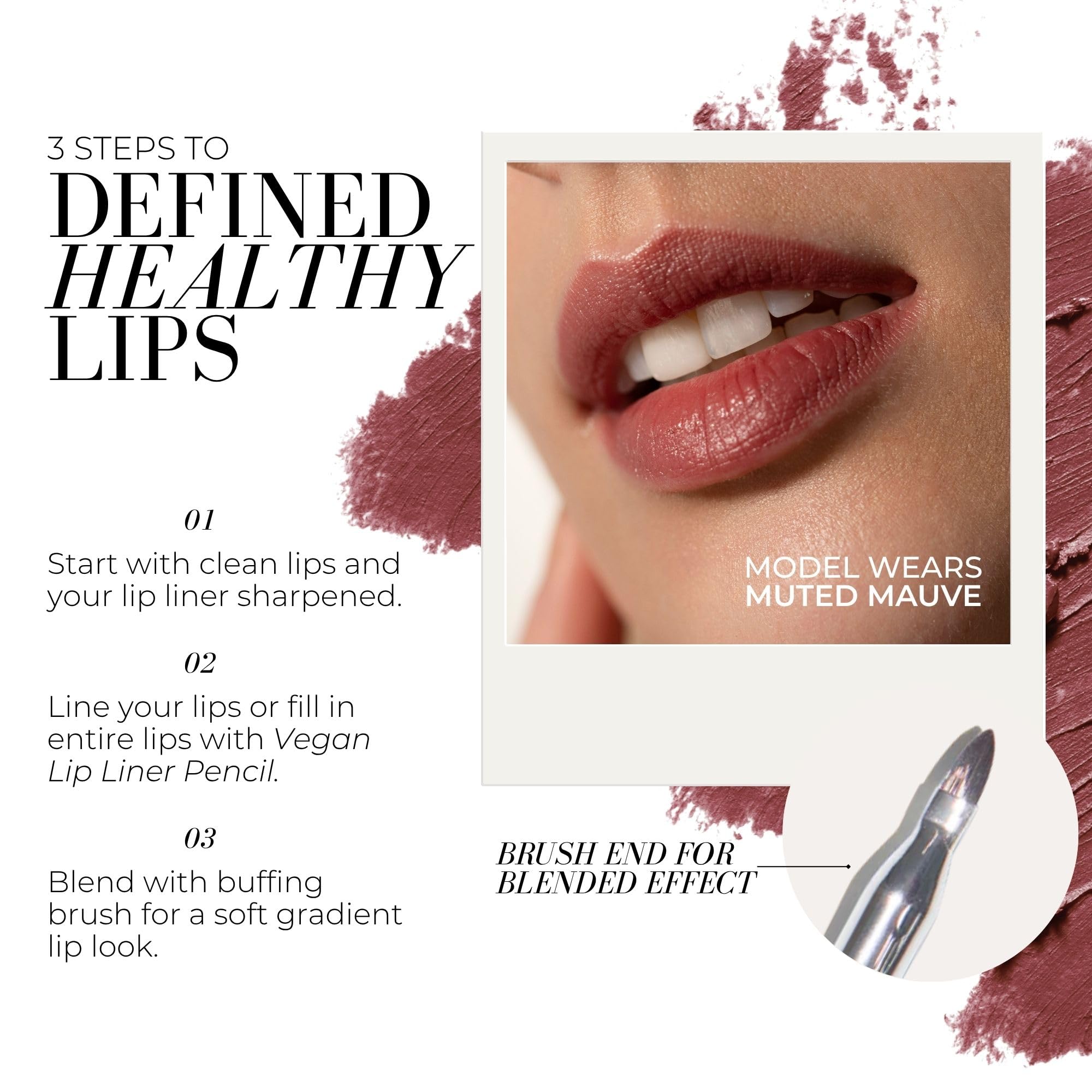 FITGLOW Vegan Lip Liner Trio — Hydrating, Smudge-Proof Lip Liner Kit with Built-In Brush (Muted Mauve, Buff, Root)