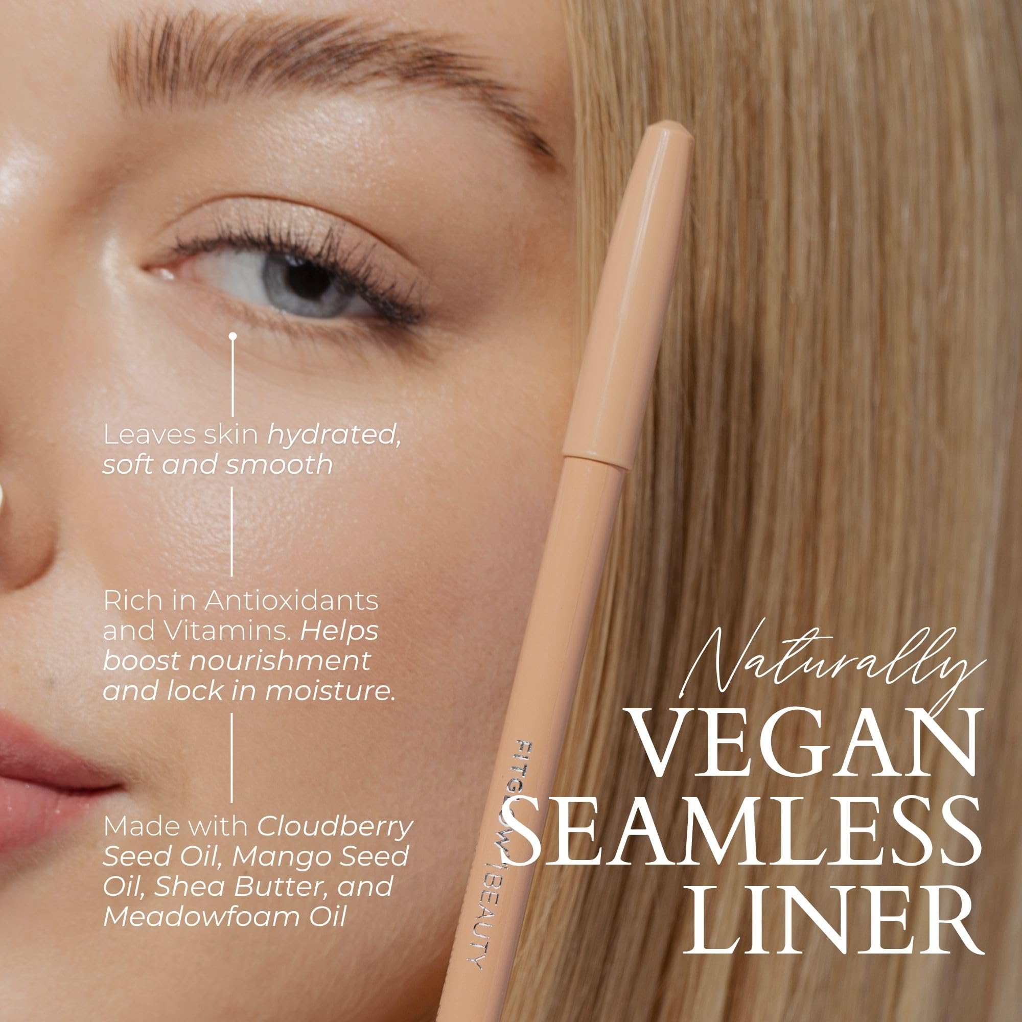 FITGLOW Beauty Vegan Eyeliner Pencil | Long-Lasting Beige with Built-in Blending Brush | Sensitive Eye Safe | Clean, Cruelty-Free | 1.1 g