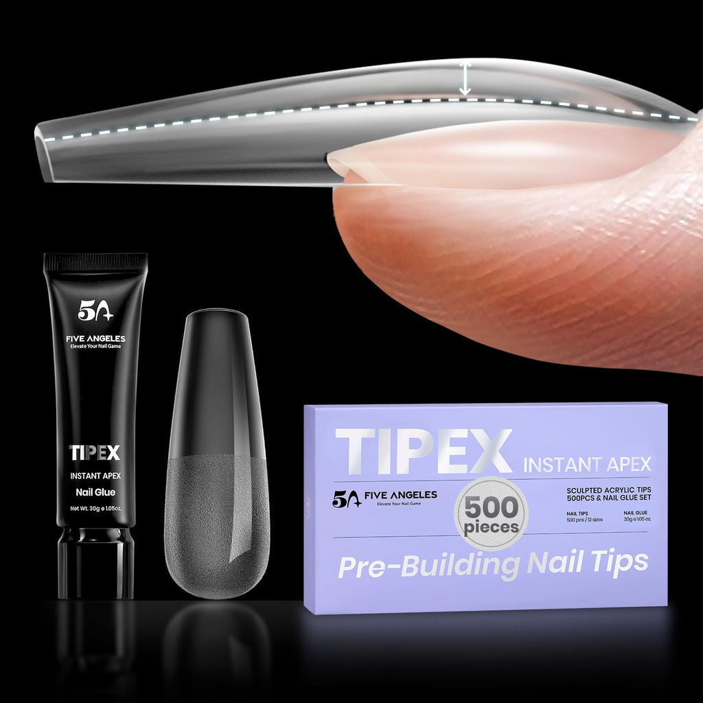 Five Angeles Tipex Instant Apex Gel Nail Tips Kit – 500pcs with UV Glue