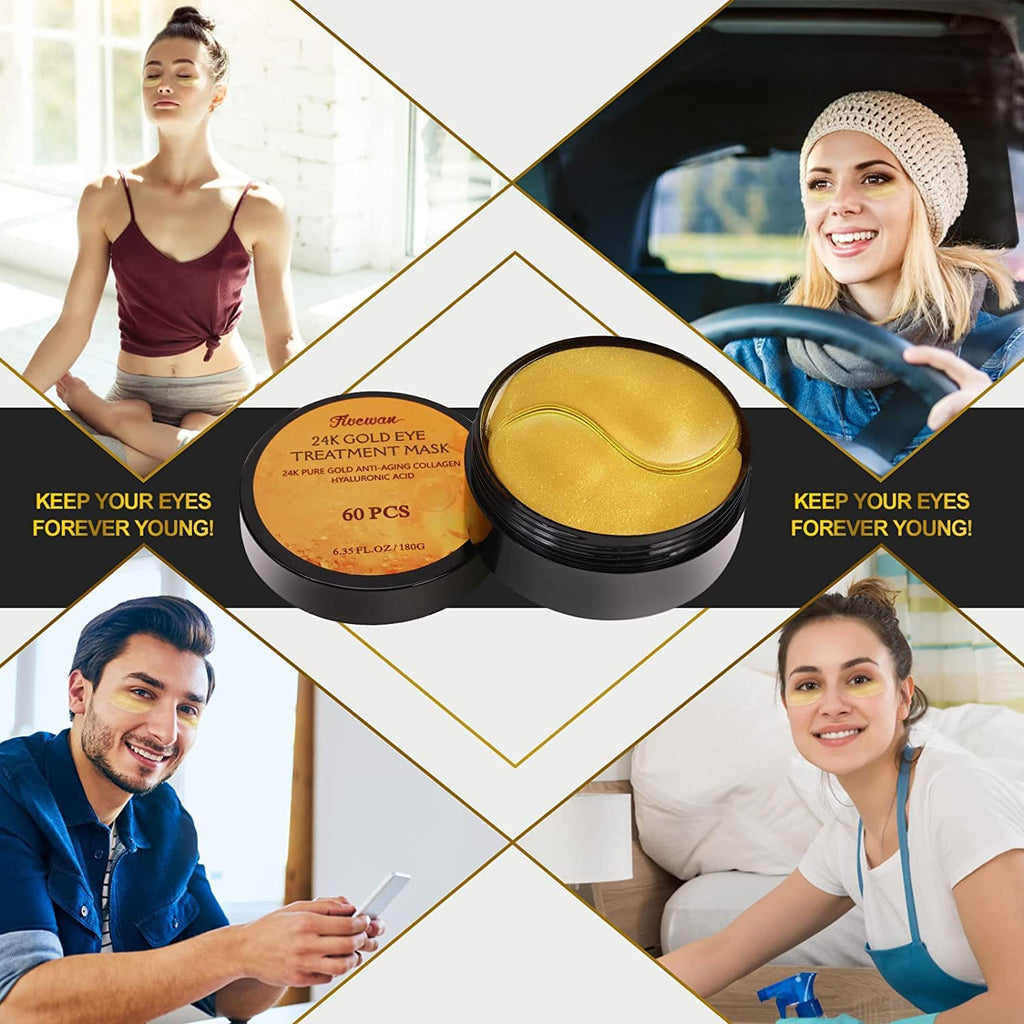 Fivewan 24k Gold Under Eye Patches – 120 Pcs Collagen & Hyaluronic Acid Eye Masks