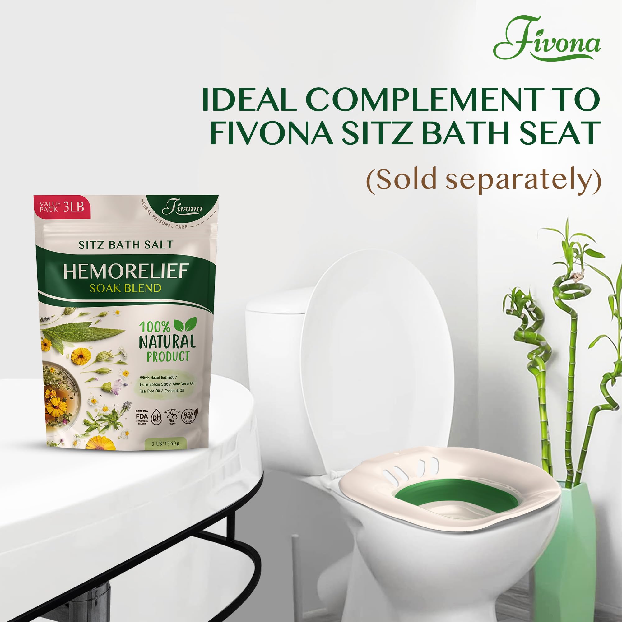 FIVONA Sitz Bath Salts for Hemorrhoids & Postpartum Care - 3LB Value Pack with Epsom Salt