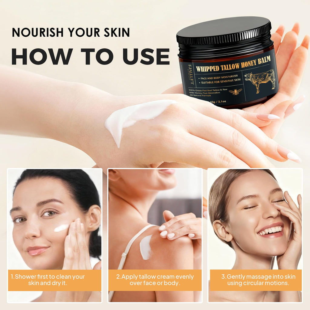 FJALLUFT Beef Tallow and Honey Balm – Whipped Grass-Fed Moisturizer for Face & Body