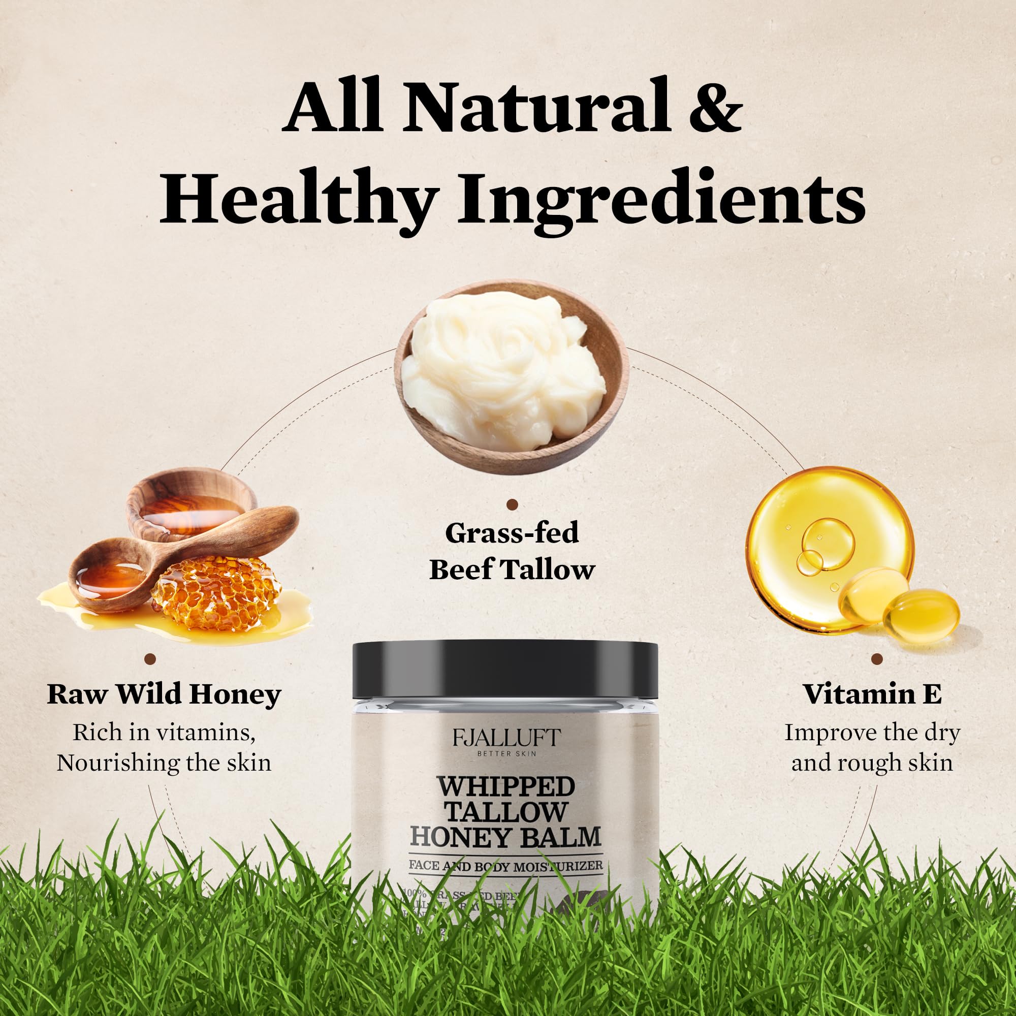 FJALLUFT Tallow Face Moisturizer for Women – Grass-Fed Beef Tallow, Manuka Honey & Olive Oil