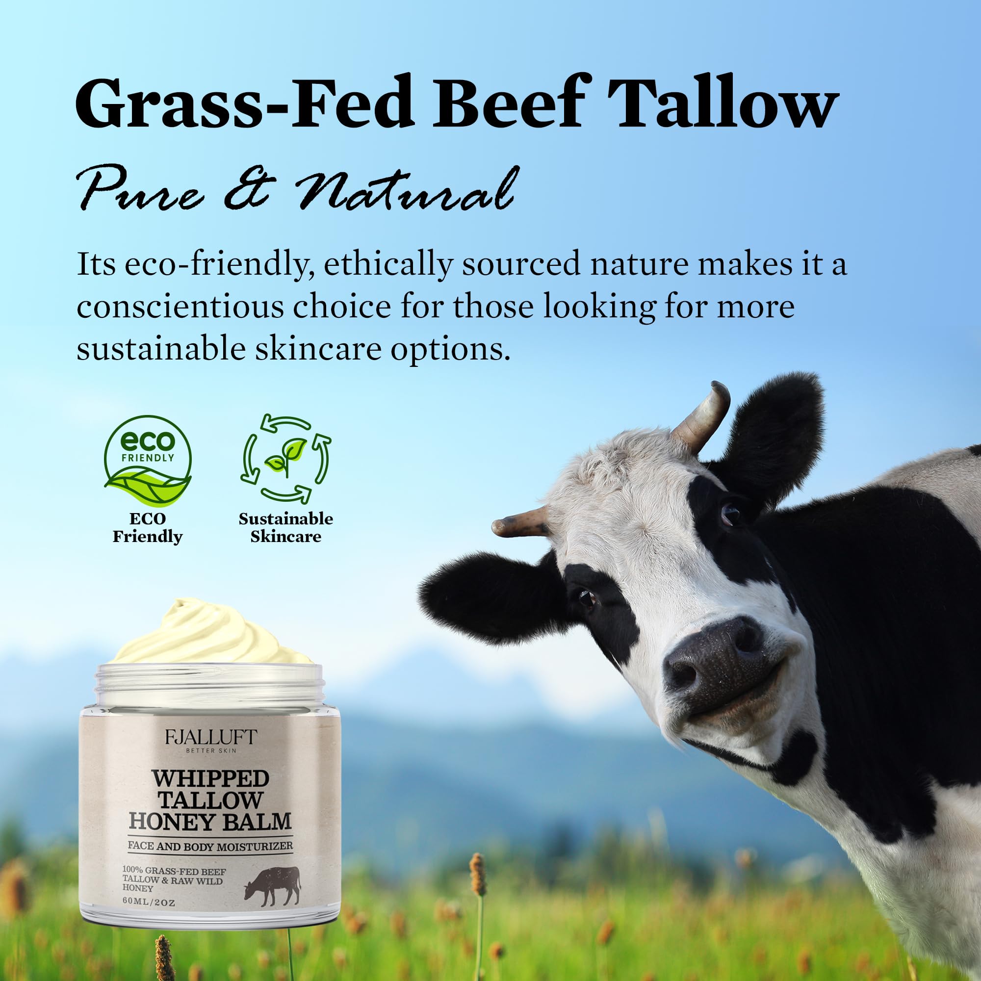 FJALLUFT Tallow Face Moisturizer for Women – Grass-Fed Beef Tallow, Manuka Honey & Olive Oil