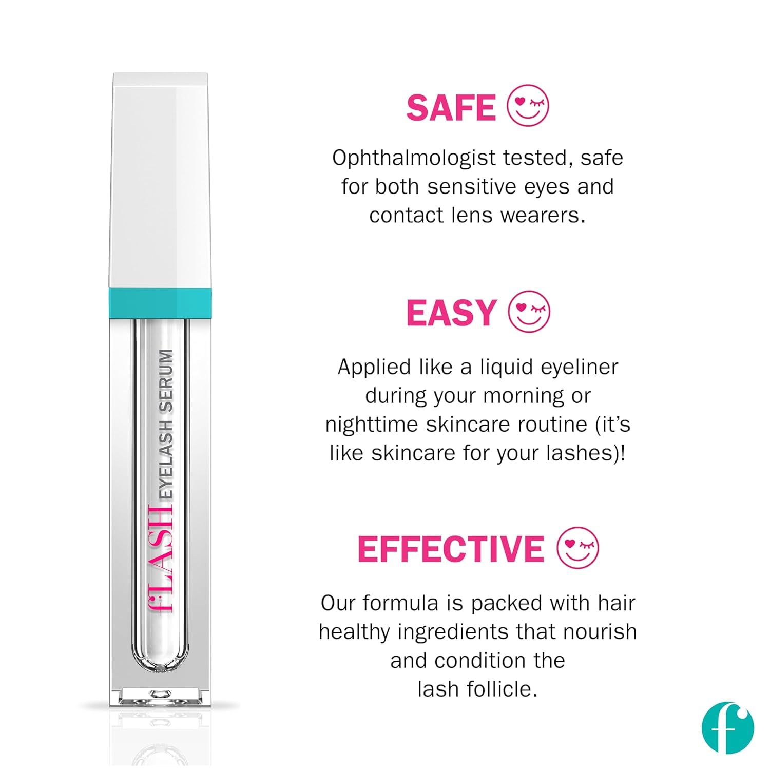 FLASHSERUM fLASH Eyelash Serum – Long, Curled Natural Lashes | Safe, Doctor-Developed Formula | 2mL (3-Month Supply)