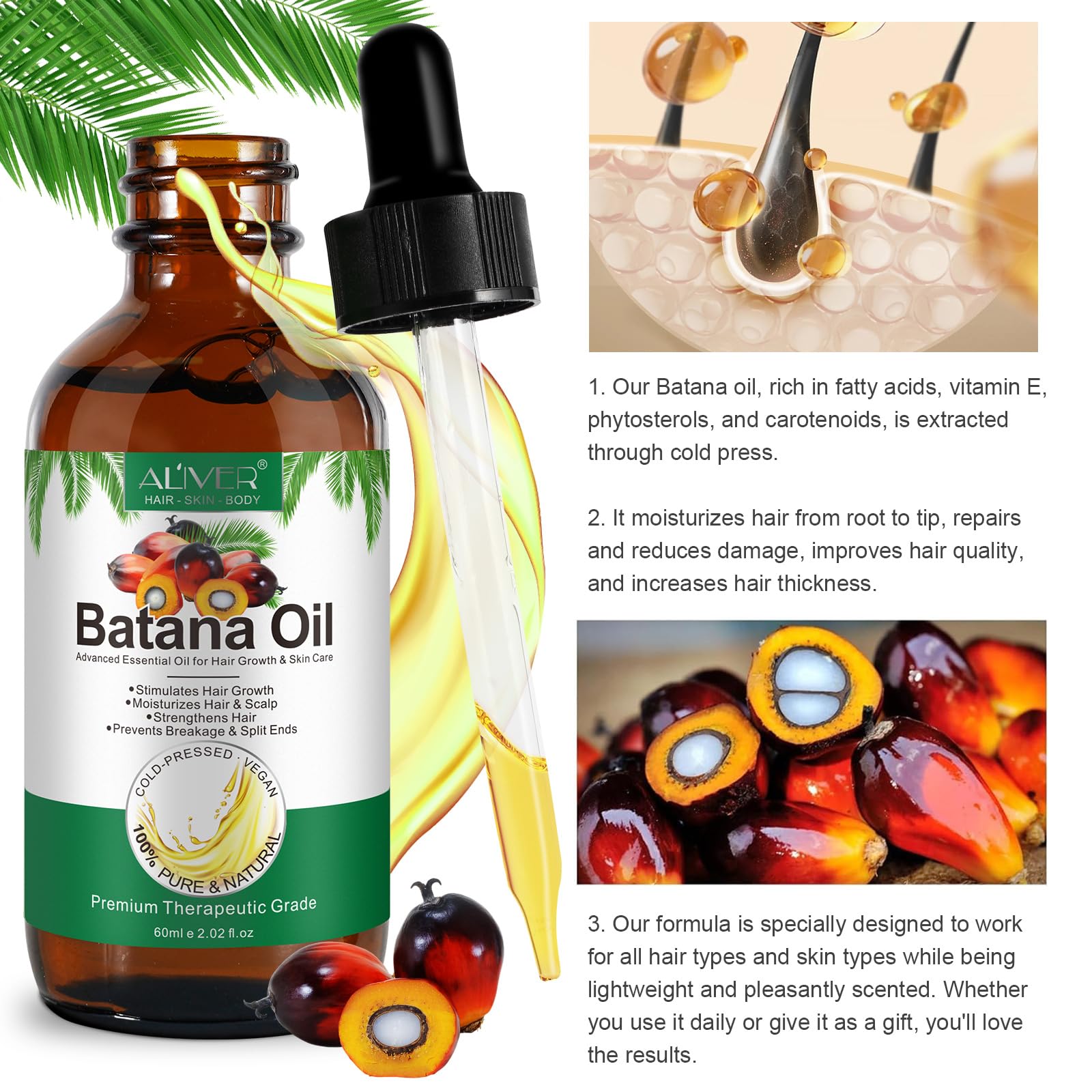 Flasture Batana Oil for Hair Growth – 100% Pure, 2.02 fl oz