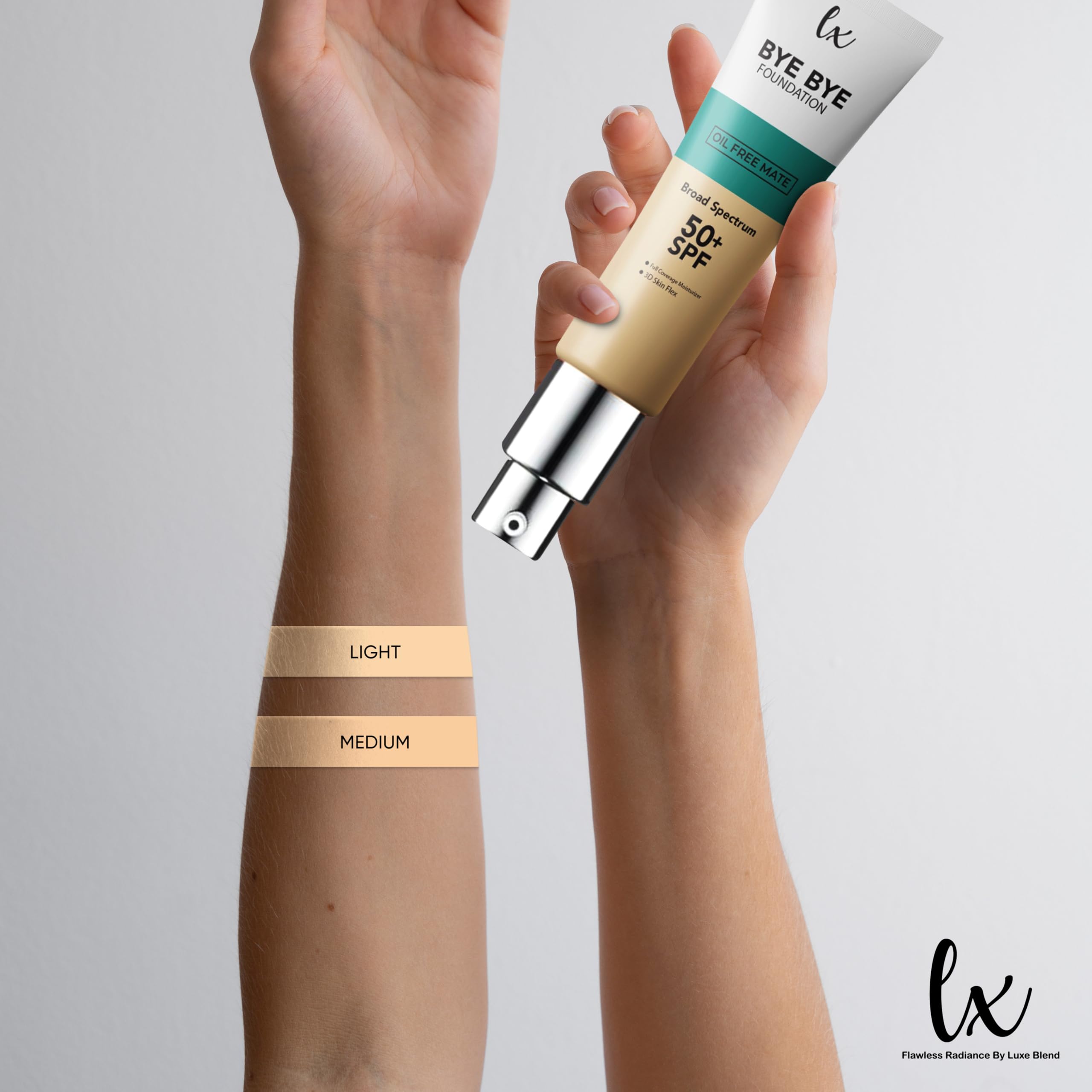Flawless Radiance By Luxe Blend Lx Blend Bye Bye Foundation Oil-Free Matte Coverage Moisturizer SPF 50 (Light) 1 oz