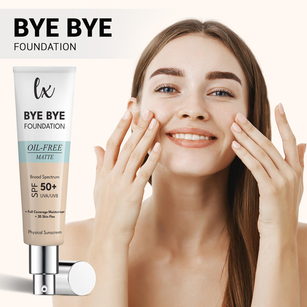 Flawless Radiance by Luxe Blend Lx Blend Bye Bye Foundation – Oil-Free Matte Coverage Moisturizer SPF 50 (Medium) 1 fl oz
