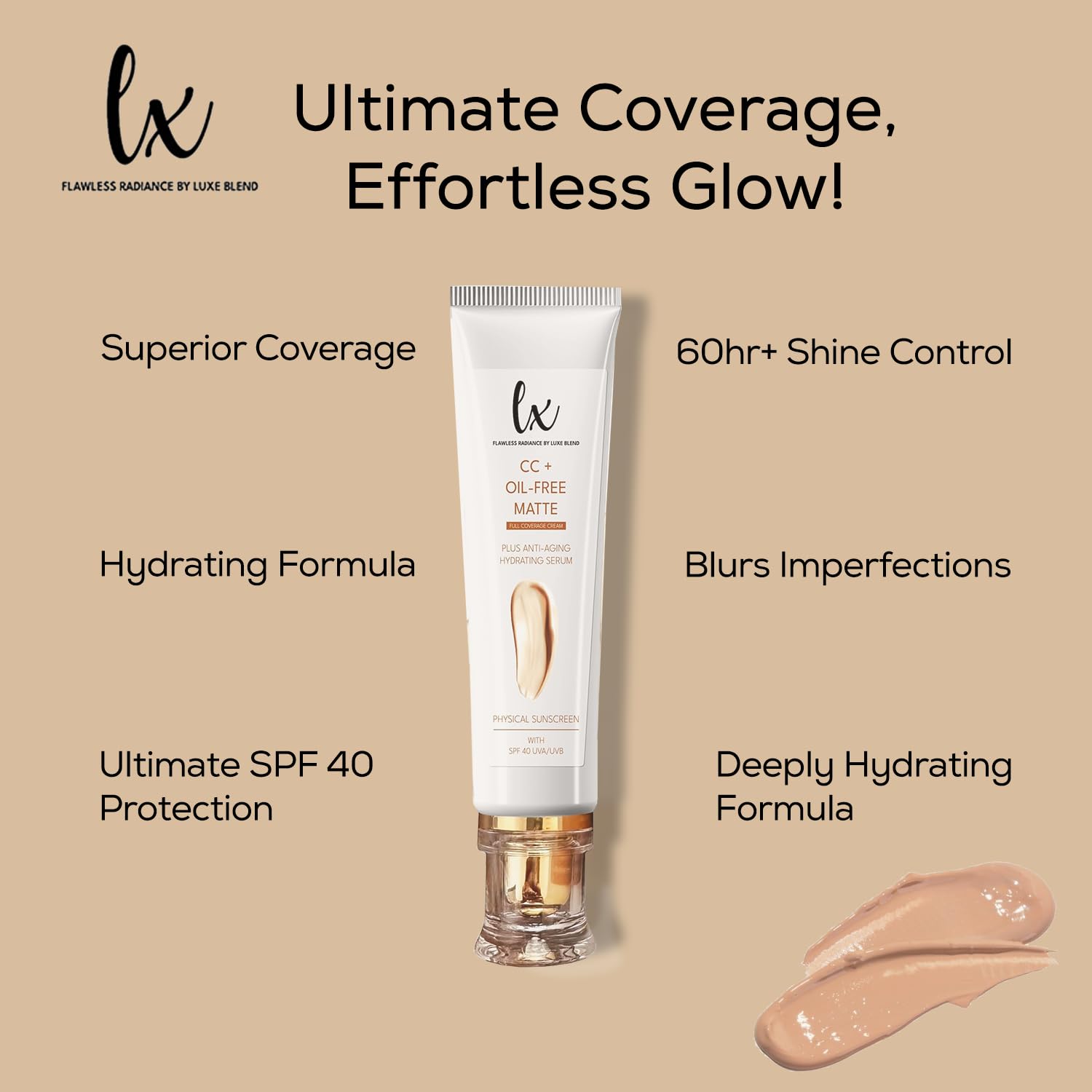 Flawless Radiance By Luxe Blend Lx Blend CC+ Cream – Oil-Free Matte Foundation with SPF 40, 1.08 FL OZ