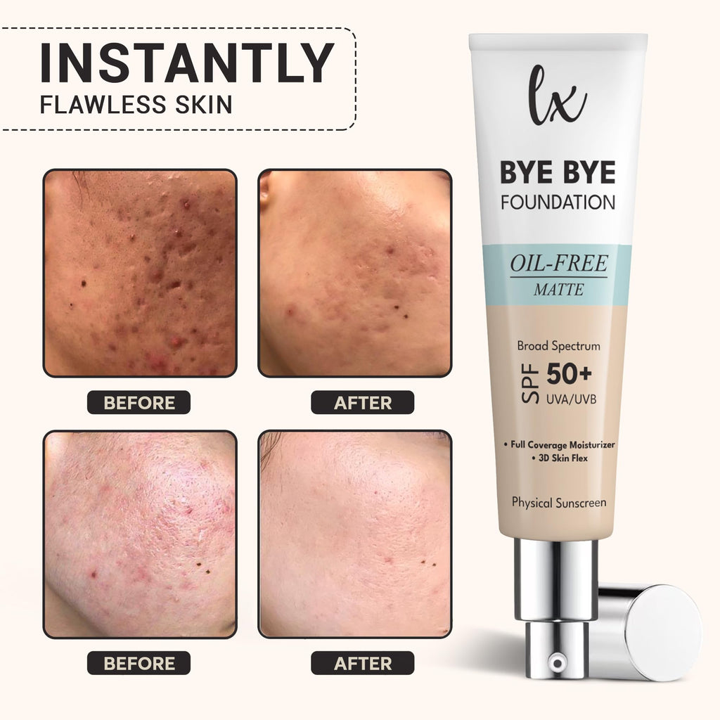 Flawless Radiance By Luxe Blend Lx Blend Bye Bye Foundation Oil-Free Matte Coverage Moisturizer SPF 50 (Light) 1 oz