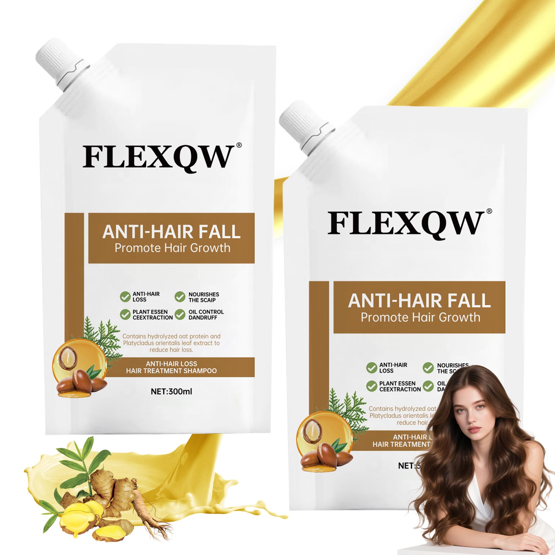 FLEXQW 2 PCS Anti Hair Loss Shampoo for Women – Hair Growth & Thickening (300ml)