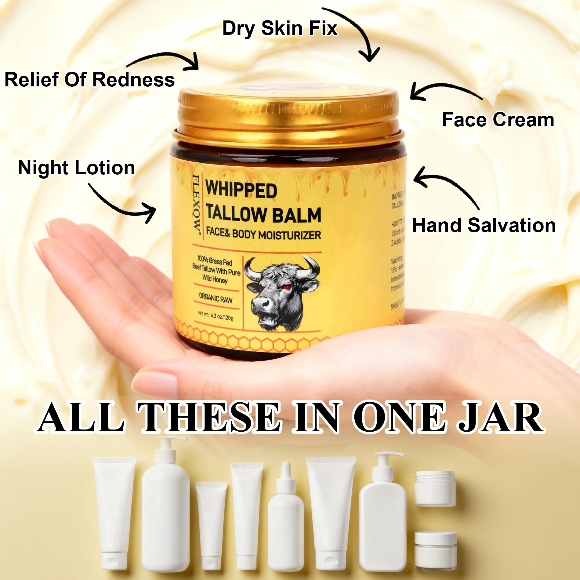 FLEXQW Bee Venom Cream – 1 Pack, 7x Moisture, Grass-Fed Tallow, All-in-One Skin Moisturizer