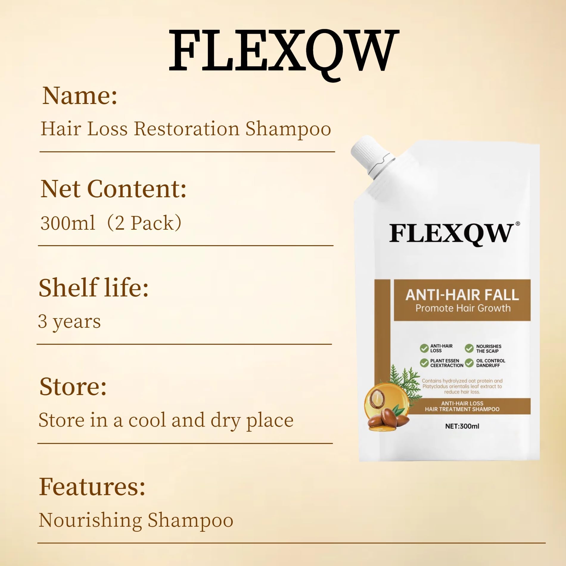 FLEXQW 2 PCS Anti Hair Loss Shampoo for Women – Hair Growth & Thickening (300ml)