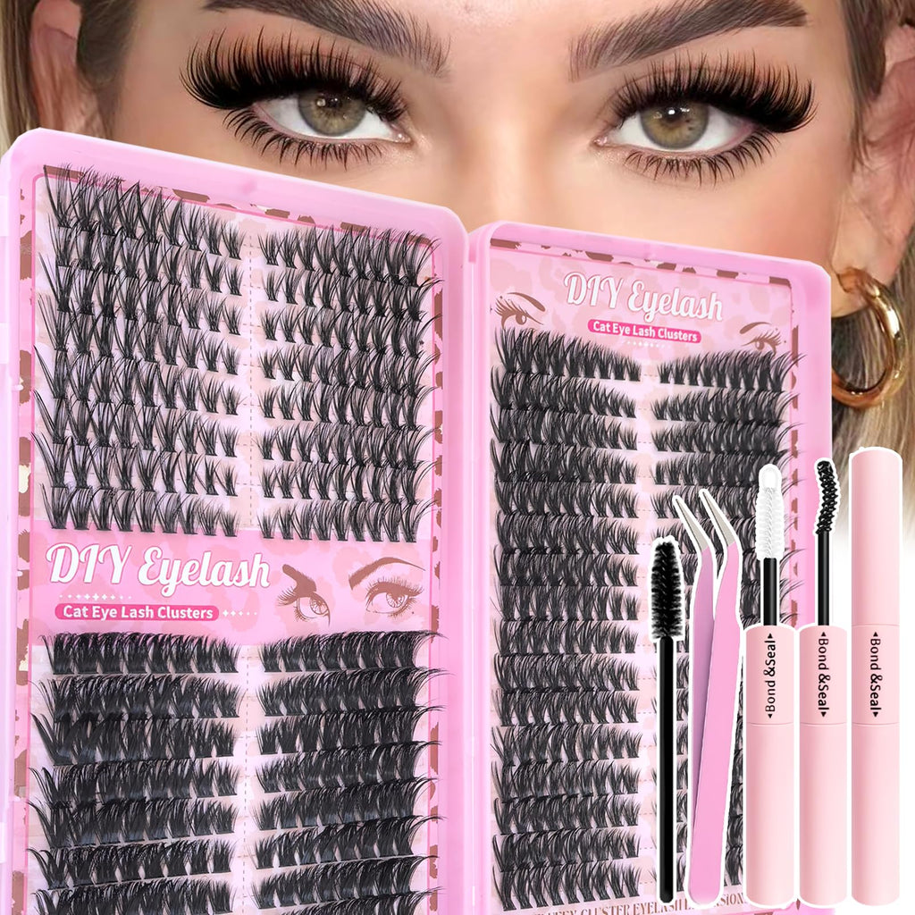 Floranest Lash Clusters Kit – 560 Pcs DIY Eyelash Extensions 9–16mm, D Curl, Fluffy Wispy + Bond & Seal