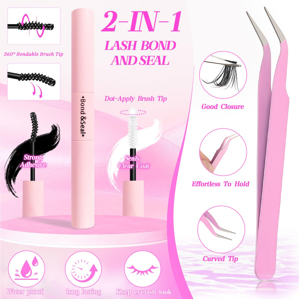 Floranest Lash Clusters Kit – 560 Pcs DIY Eyelash Extensions 9–16mm, D Curl, Fluffy Wispy + Bond & Seal