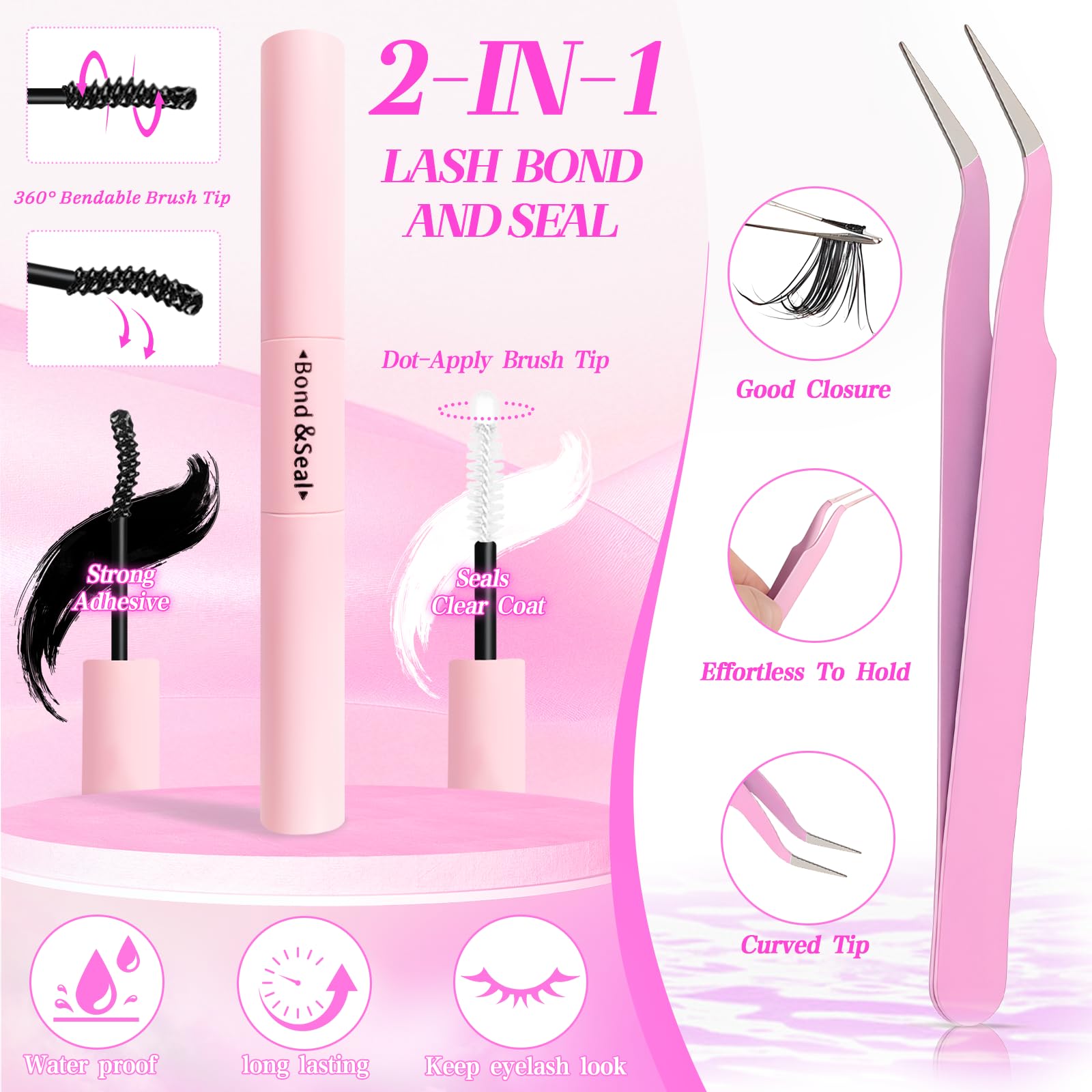 Floranest Lash Clusters Kit – 560 Pcs DIY Eyelash Extensions 9–16mm, D Curl, Fluffy Wispy + Bond & Seal