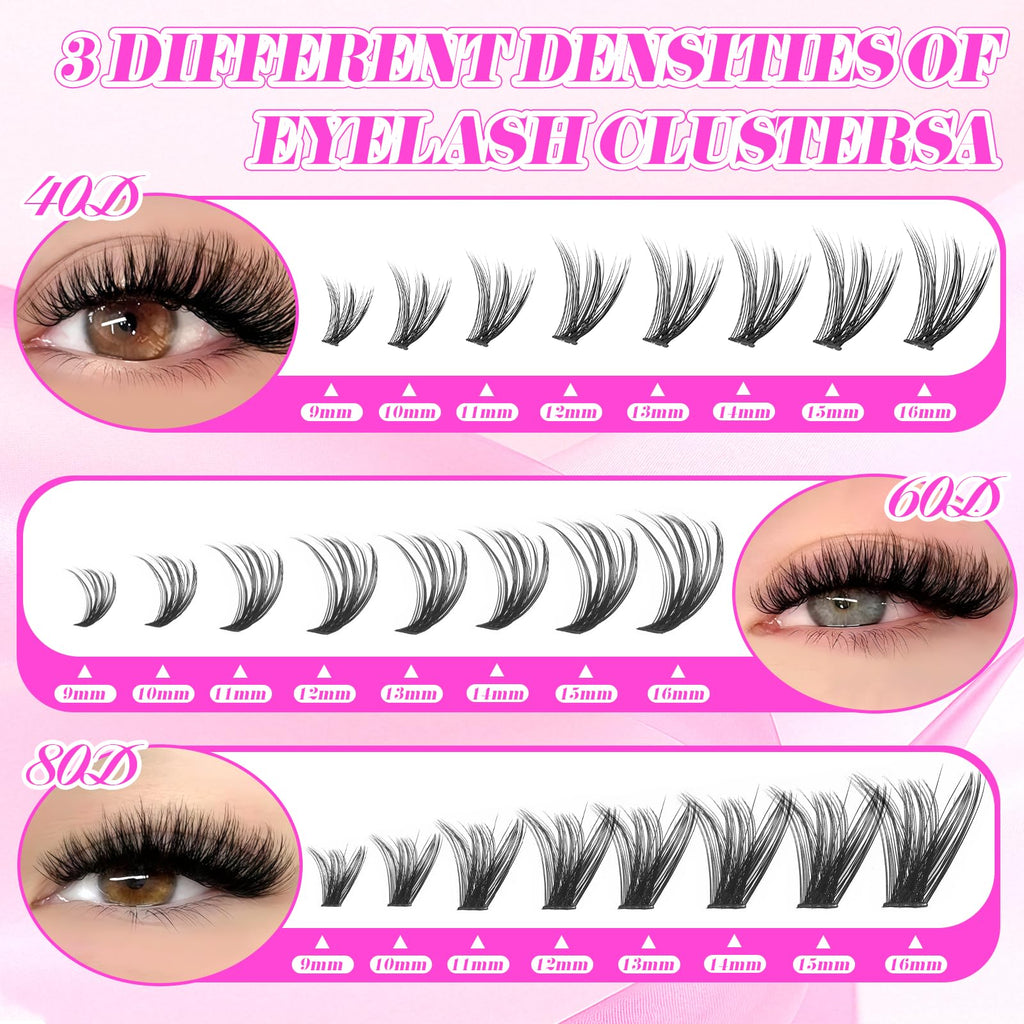 Floranest Lash Clusters Kit – 560 Pcs DIY Eyelash Extensions 9–16mm, D Curl, Fluffy Wispy + Bond & Seal