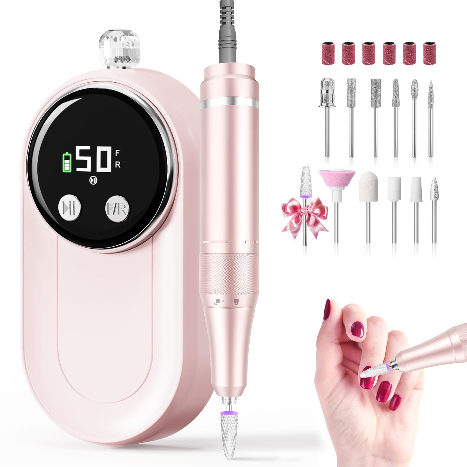 FLORAVIC High Speed Nail Drill MG101L – 50,000 RPM Pro E-File with LCD, Bits Kit & Anti-Slip Pad