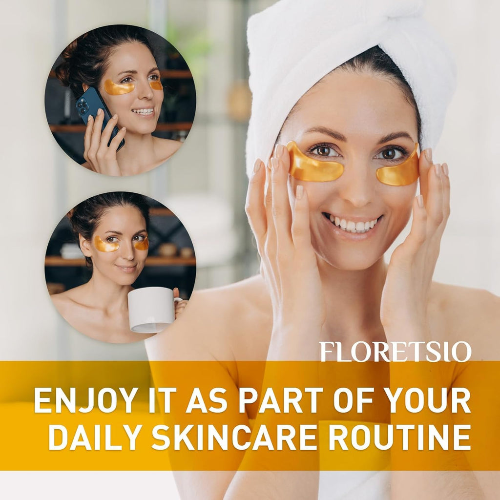 Floretsio 24K Gold Under Eye Patches – Cooling Collagen Mask with Retinol & Hyaluronic Acid