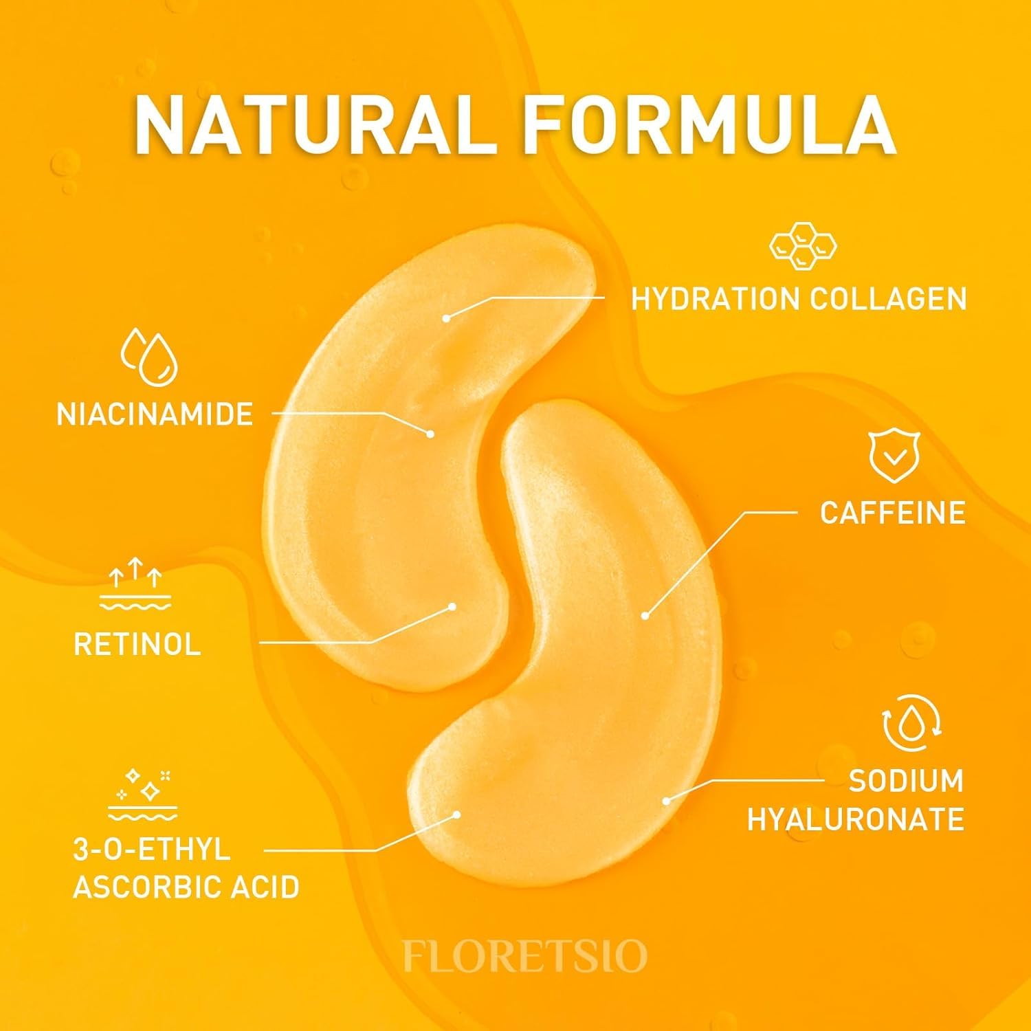 Floretsio 24K Gold Under Eye Patches – Cooling Collagen Mask with Retinol & Hyaluronic Acid