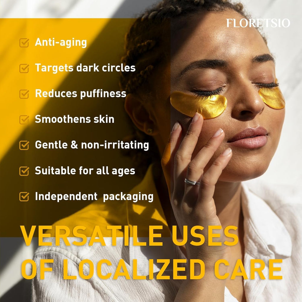 Floretsio 24K Gold Under Eye Patches – Cooling Collagen Mask with Retinol & Hyaluronic Acid