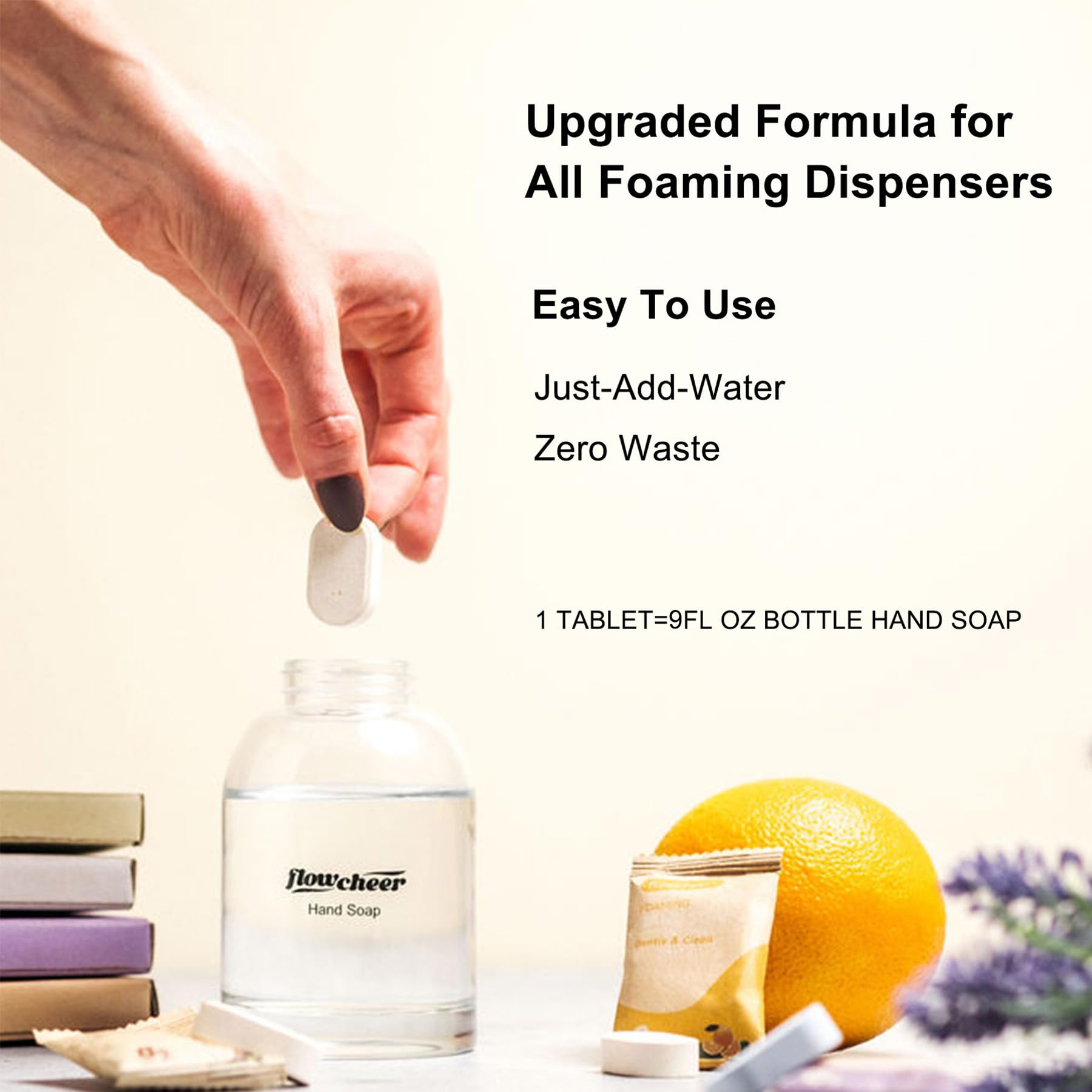 flowcheer Foaming Hand Soap Refill Tablets — 12 Pack, 108 fl oz Total, Vanilla Fragrance, No Plastic Bottle