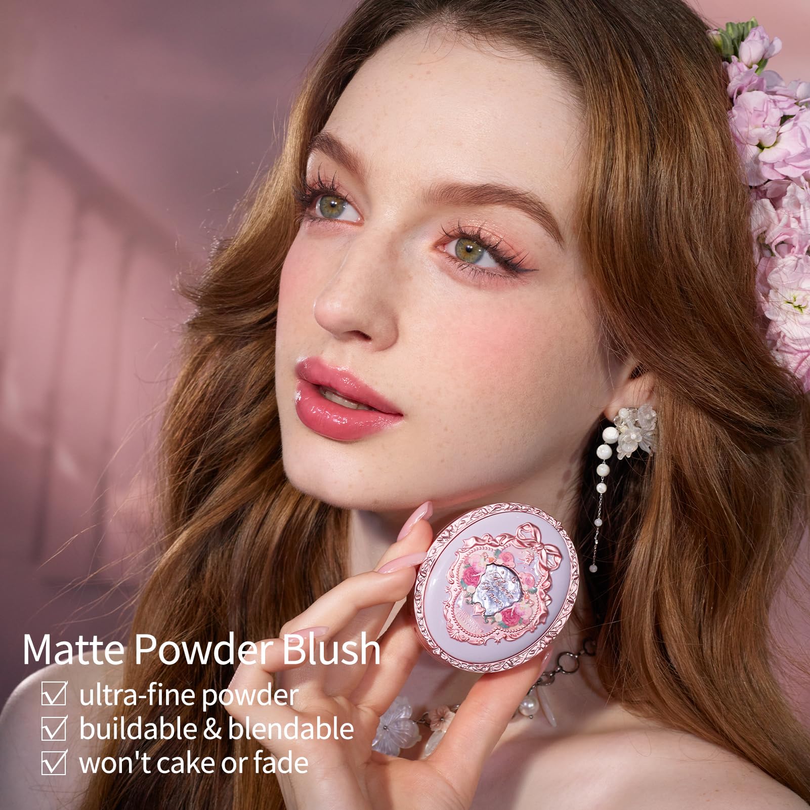 Flower Knows Midsummer Fairytales Velvet Embossed Blush – 03 Ballet Fairy (Frosty Peach), 5g | Buildable & Blendable Matte Finish