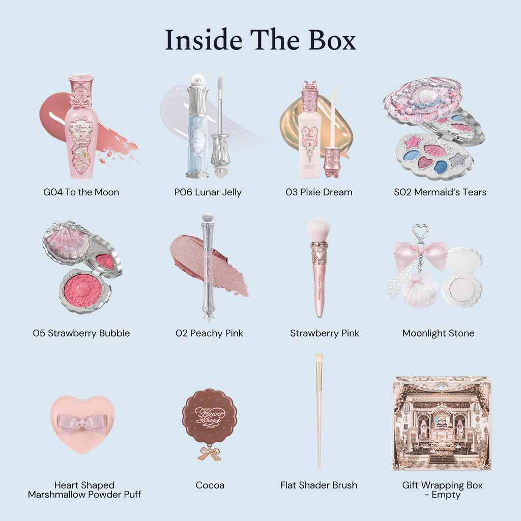 Flower Knows Shell’s Jewel 13-Piece Makeup Gift Box Set – Lip Gloss, Blush, Eyeshadow Palette, Highlighters & More