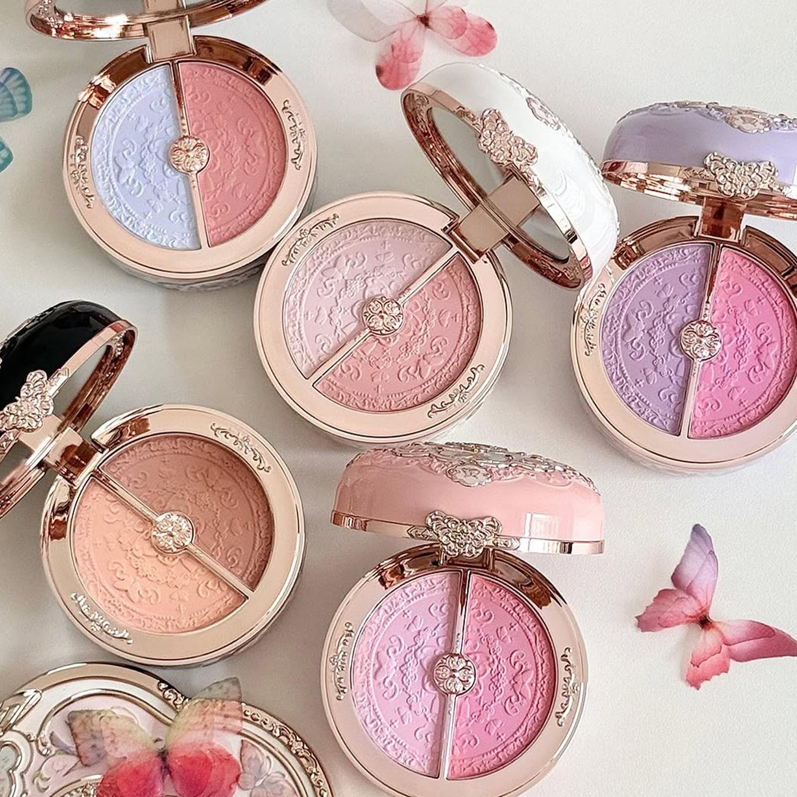 Flower Knows Butterfly Cloud Collar Duo Powder – Seaborne Moon 02 (Blue+Pink Matte Blush)