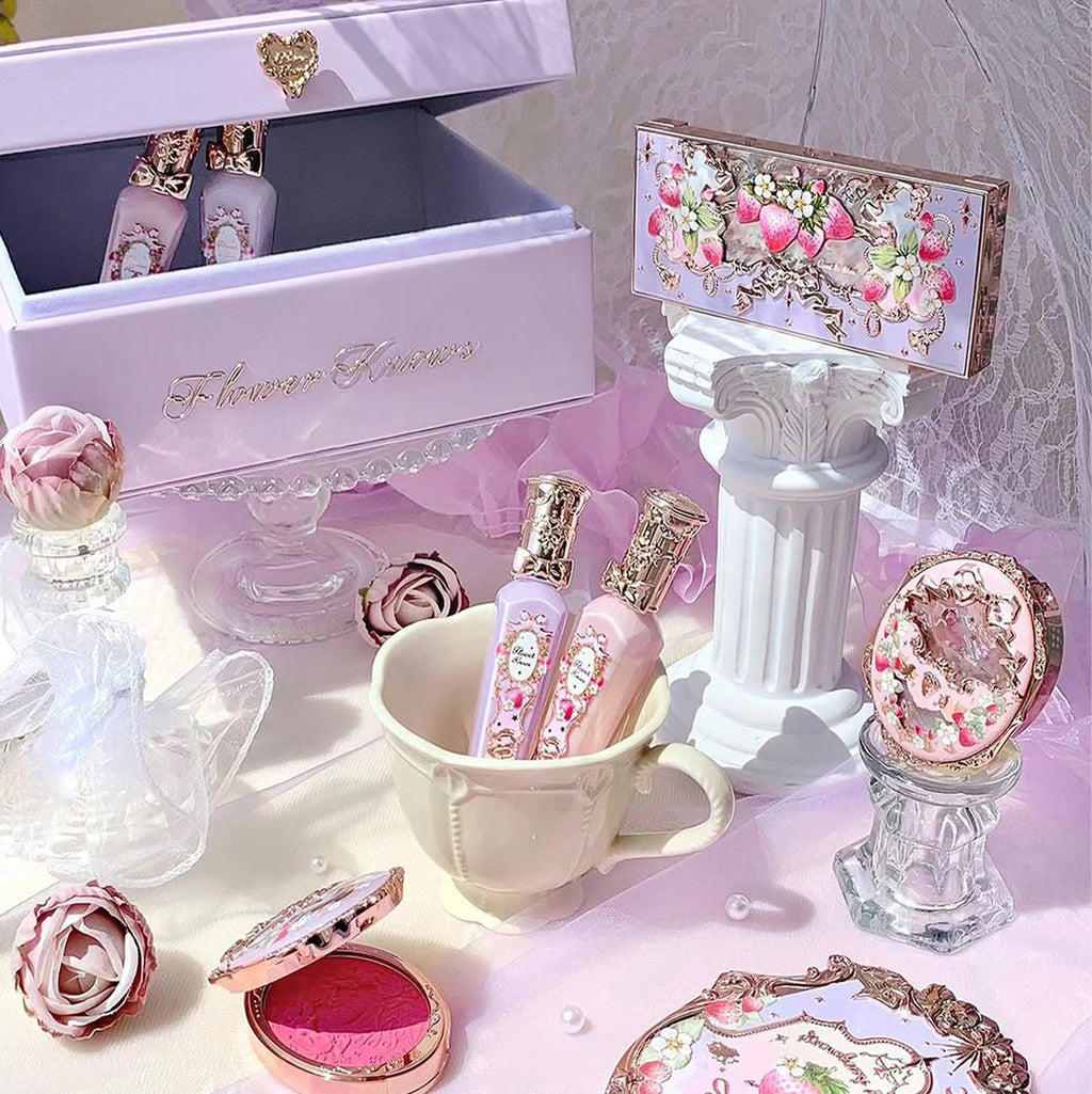 Flower Knows Violet Strawberry Rococo Gift Box Set – 7-Piece Makeup Kit with Mirror