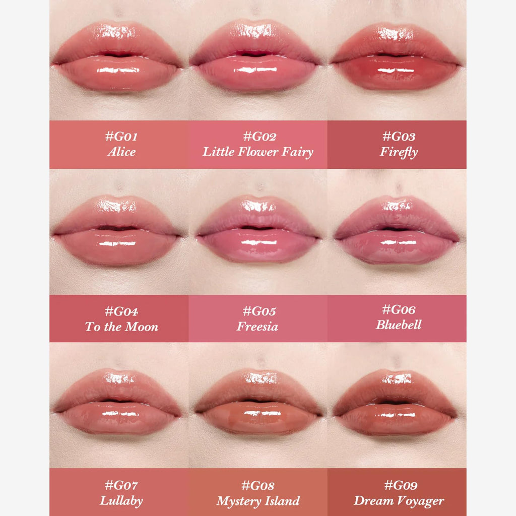 Flower Knows Midsummer Fairytales Lip Lacquer - Glowy Hydrating Lip Oil (G05 Freesia, 0.17 oz)