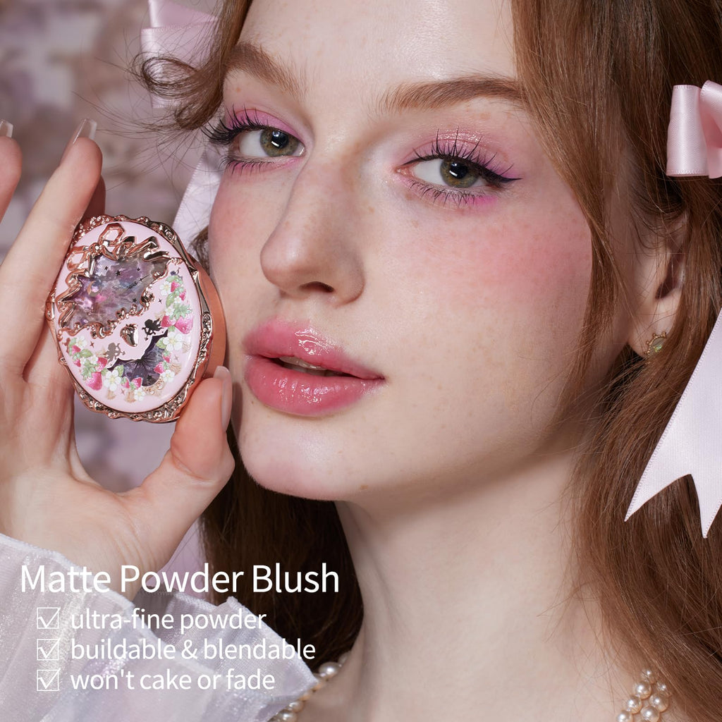 Flower Knows Strawberry Rococo Embossed Blush – Buildable Bright Pink Powder for Cheeks