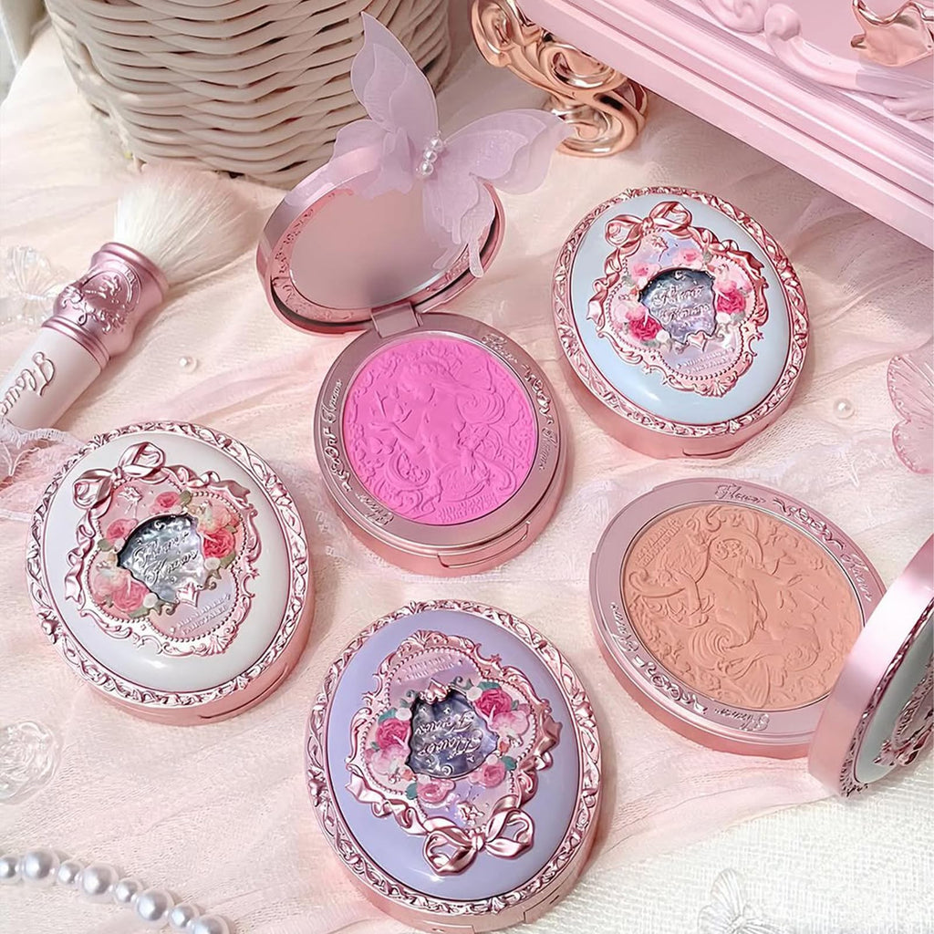 Flower Knows Midsummer Fairytales Velvet Embossed Blush – 03 Ballet Fairy (Frosty Peach), 5g | Buildable & Blendable Matte Finish