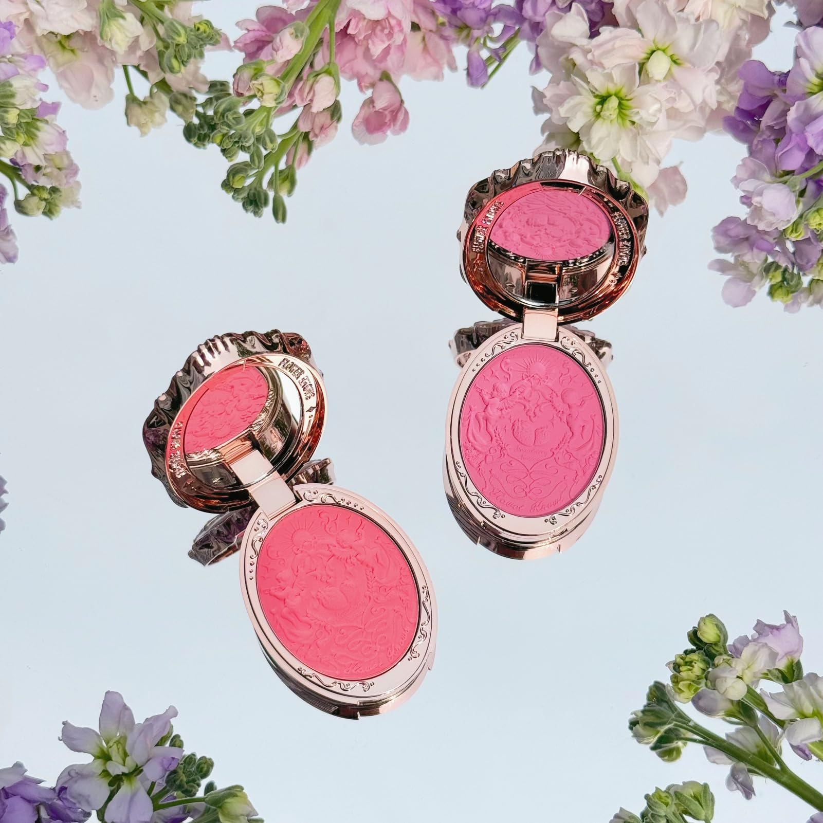 Flower Knows Strawberry Rococo Embossed Blush – Buildable Bright Pink Powder for Cheeks
