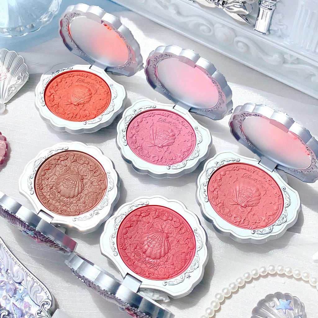 Flower Knows Shell's Jewel Silk Satin Blush – SunKissed Coral | Buildable & Radiant Cheek Color