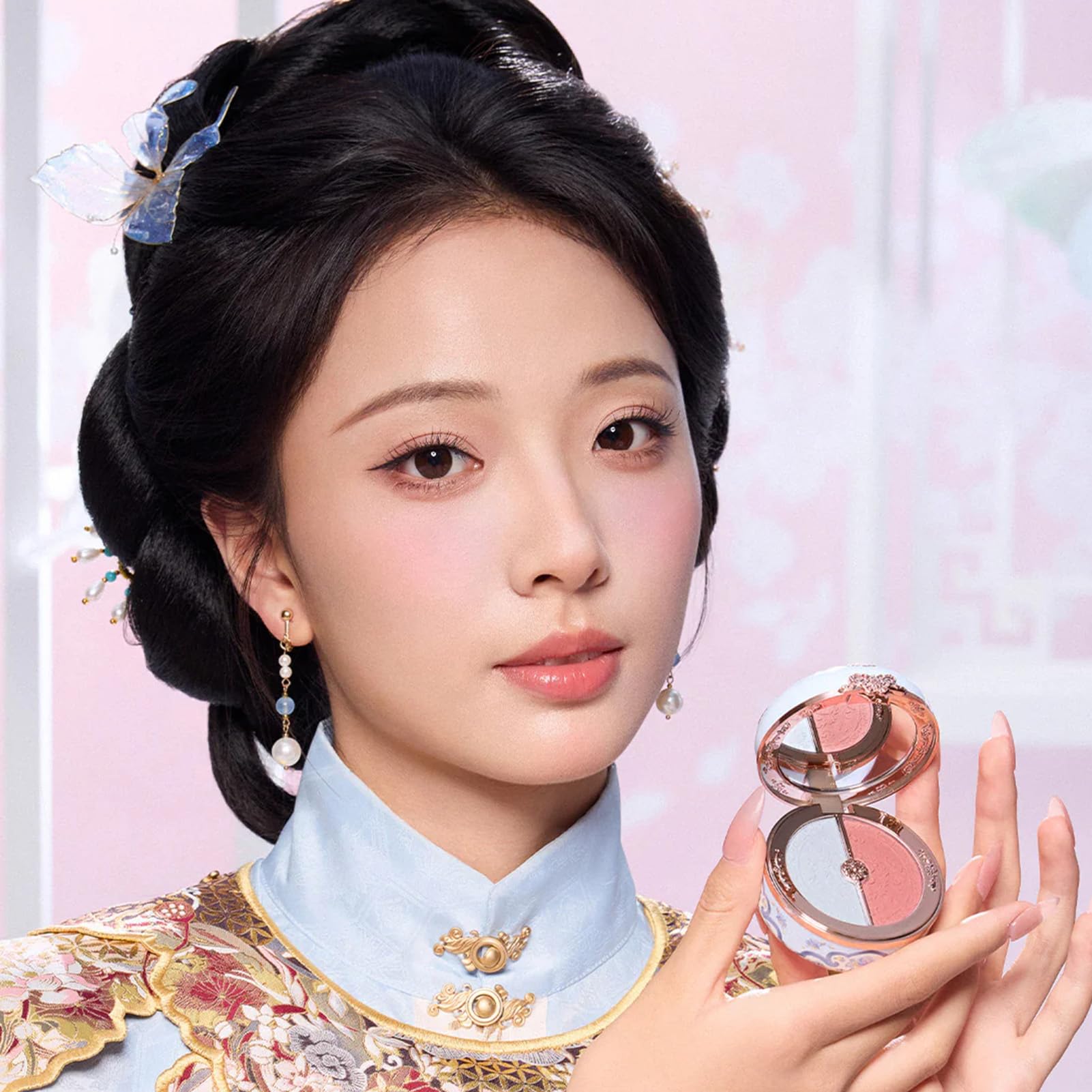 Flower Knows Butterfly Cloud Collar Duo Powder – Seaborne Moon 02 (Blue+Pink Matte Blush)